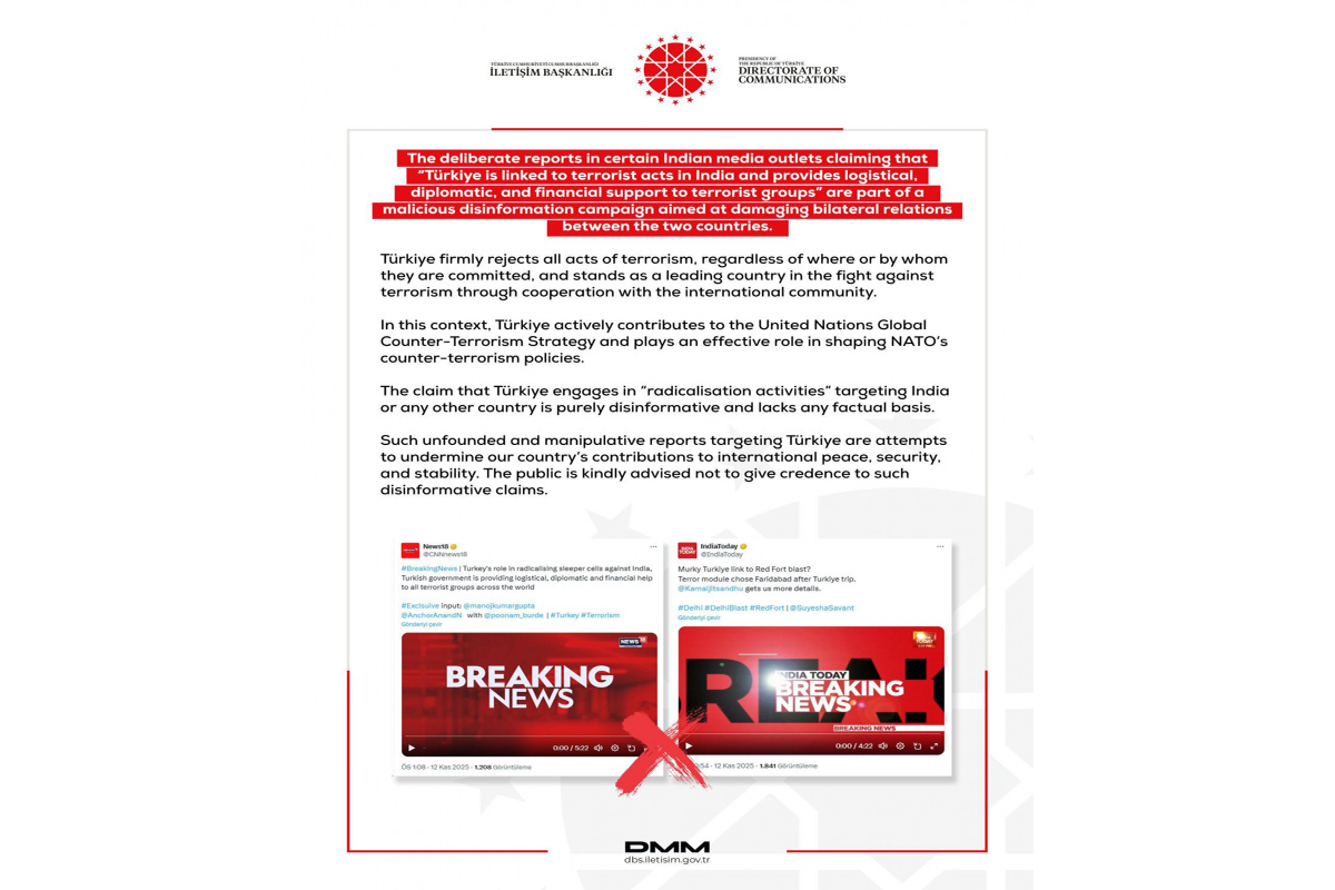Türkiyə Hindistan KİV-lərindəki təxribat xarakterli xəbərlərə münasibət bildirib